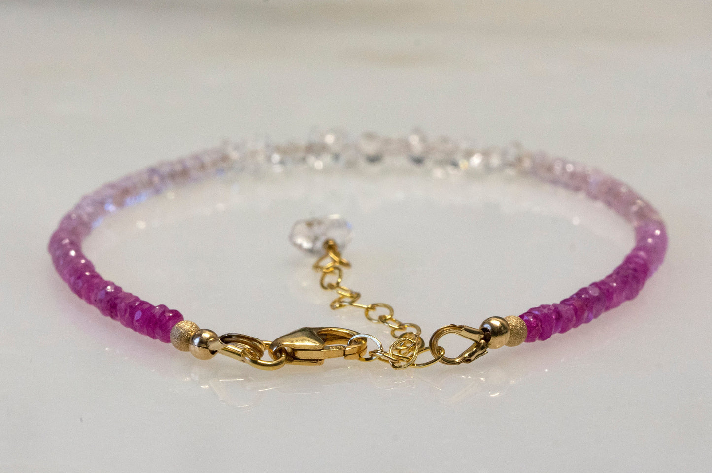 Ombre pink sapphire and Herkimer diamond bracelet