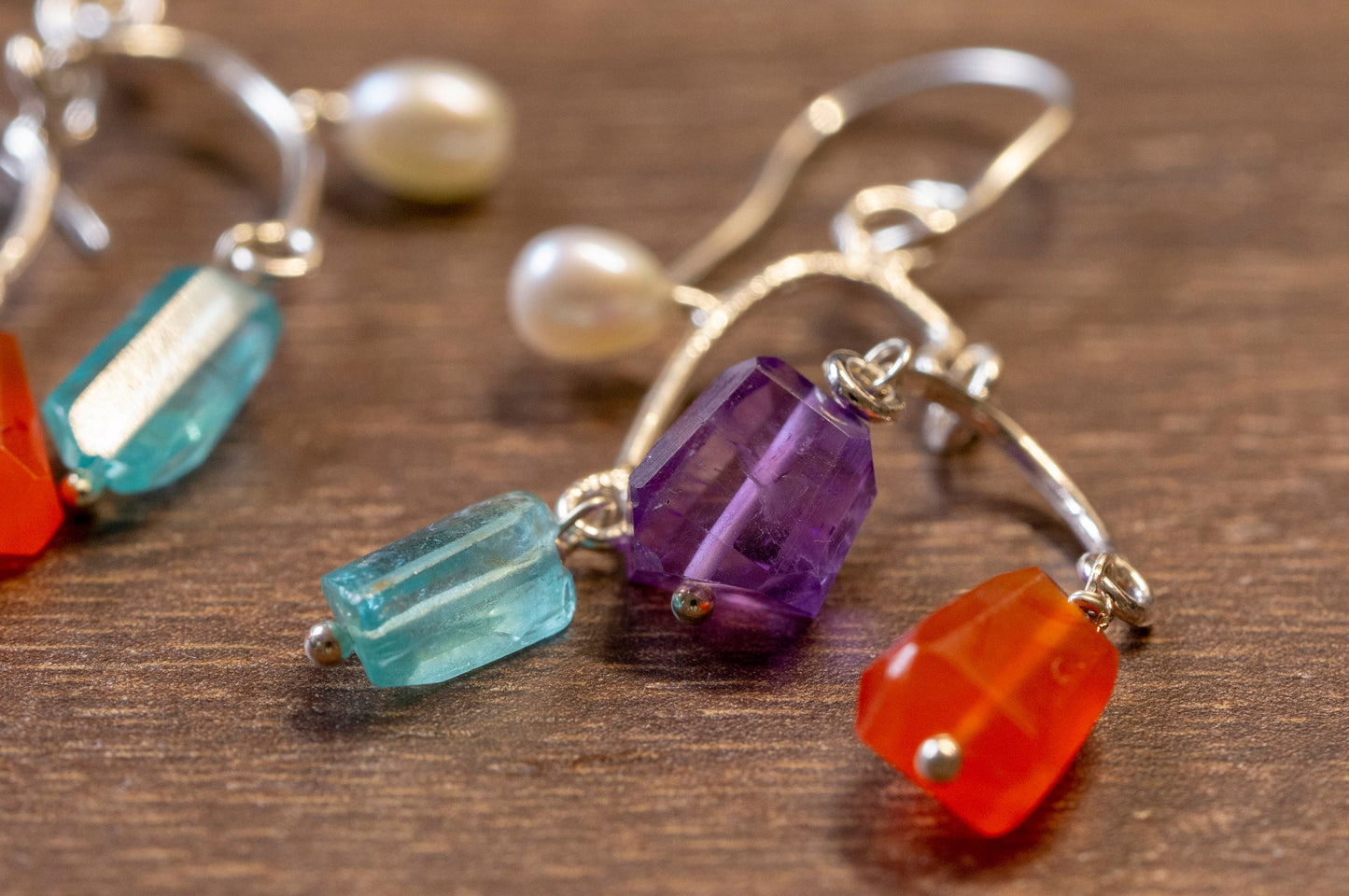 Multi gemstone branch earrings