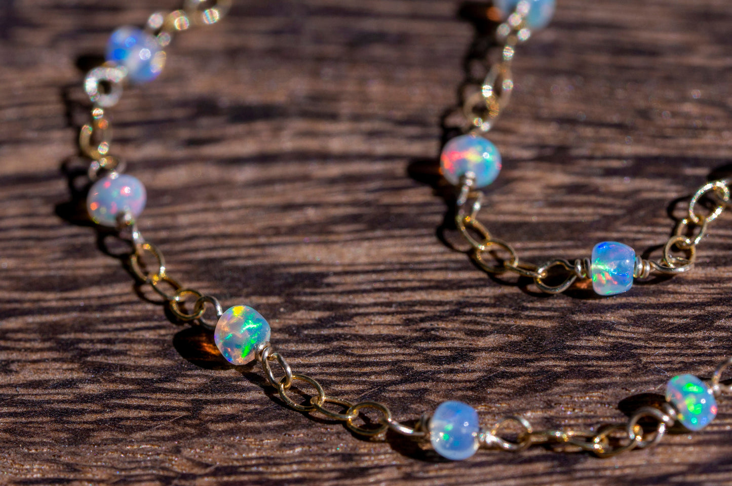 Long opal rosary chain necklace