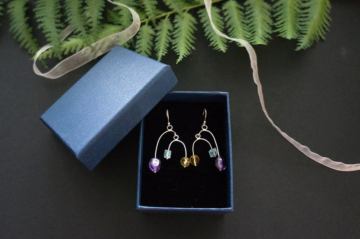 Multi gemstone silver mobile earrings