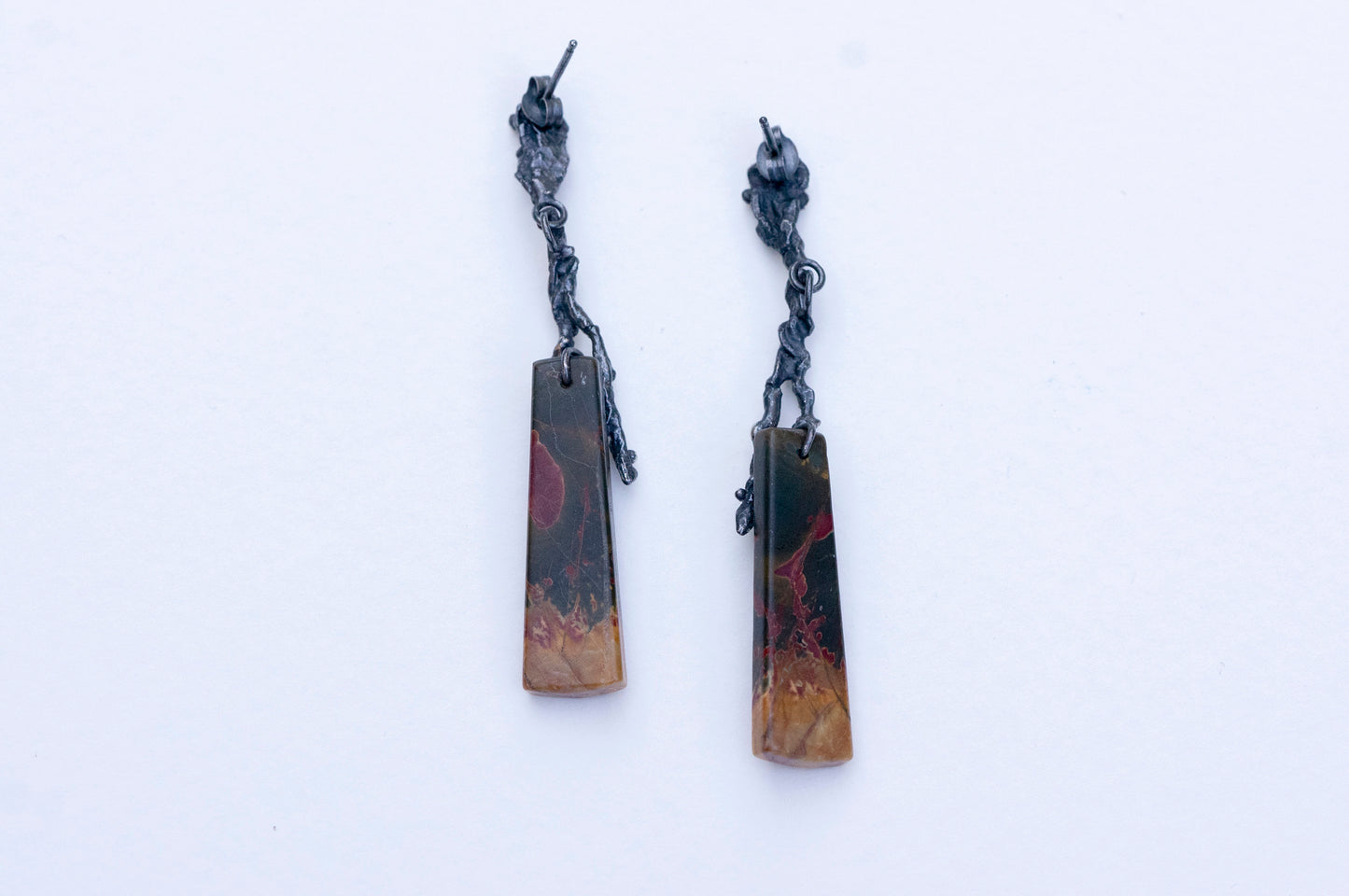 Oriental painting jasper twig earrings