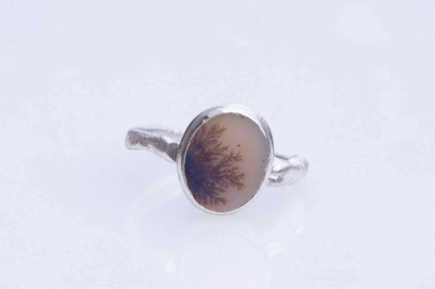 Dendritic agate sterling silver twig ring
