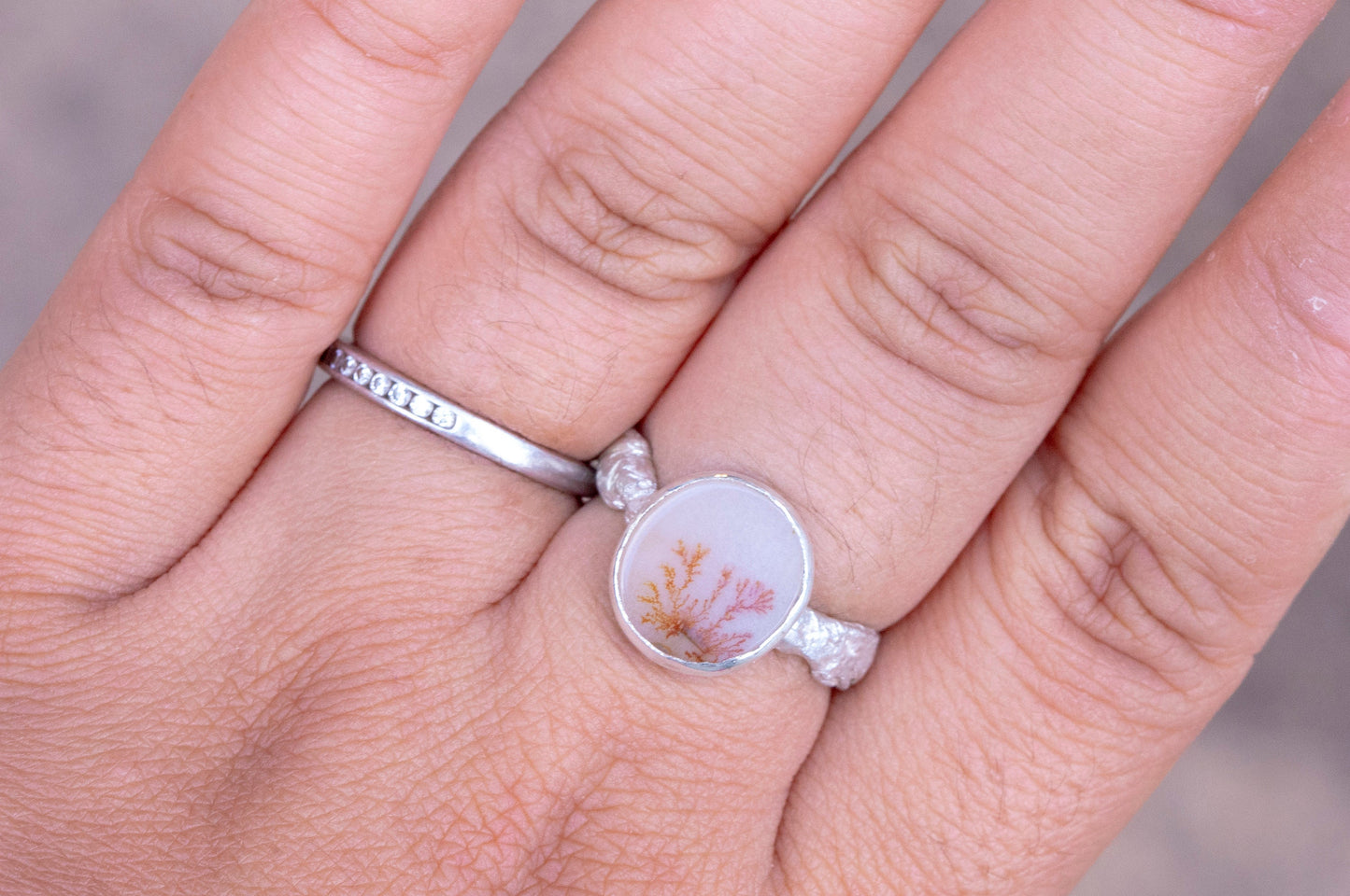 Dendritic agate twig textured branch ring