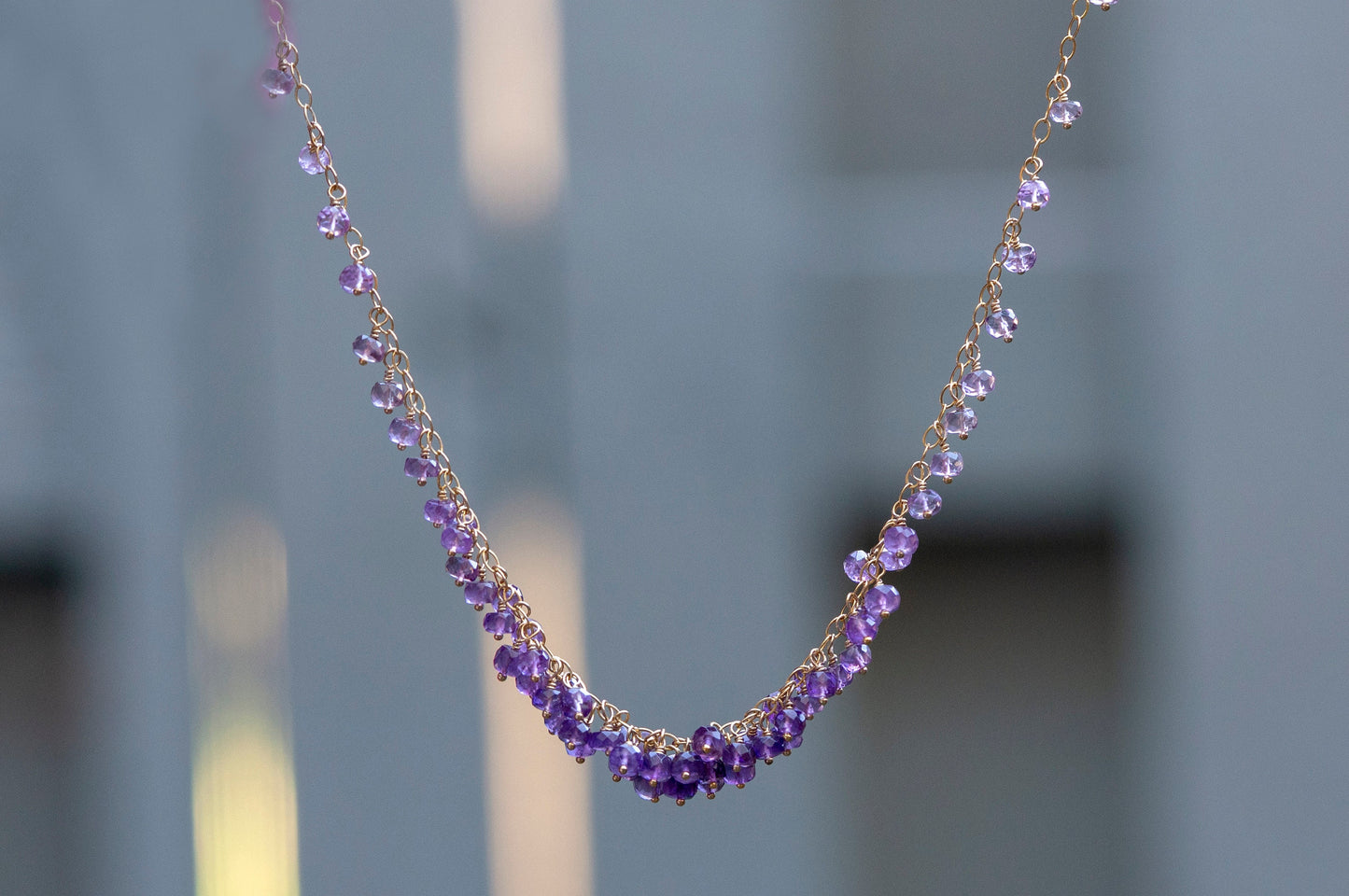 Amethyst gold filled cluster necklace