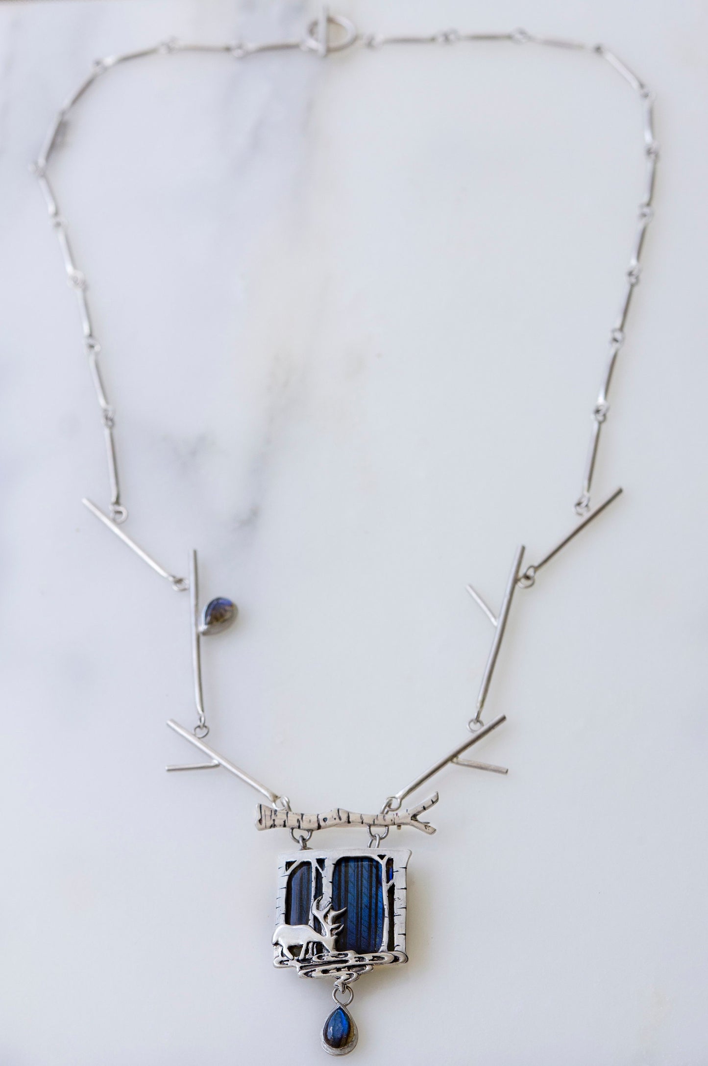 Deer in magical world, Labradorite brooch and necklace, one of a kind