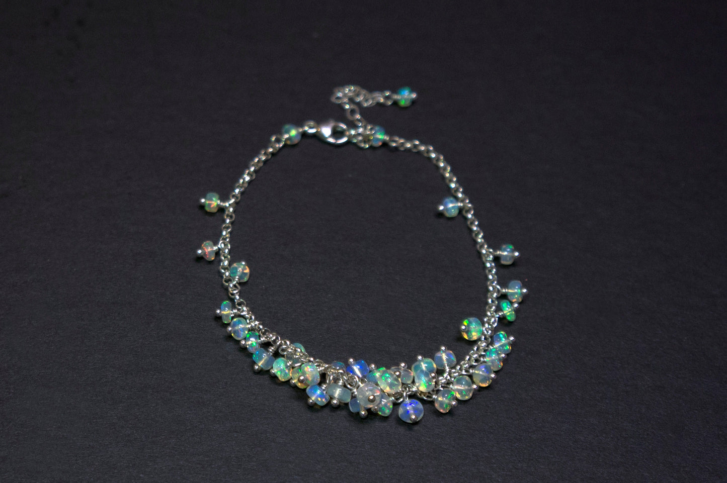 Opal sterling silver cluster bracelet