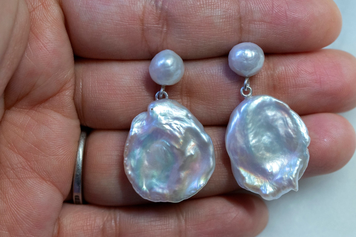 Baroque petal pearl silver earrings