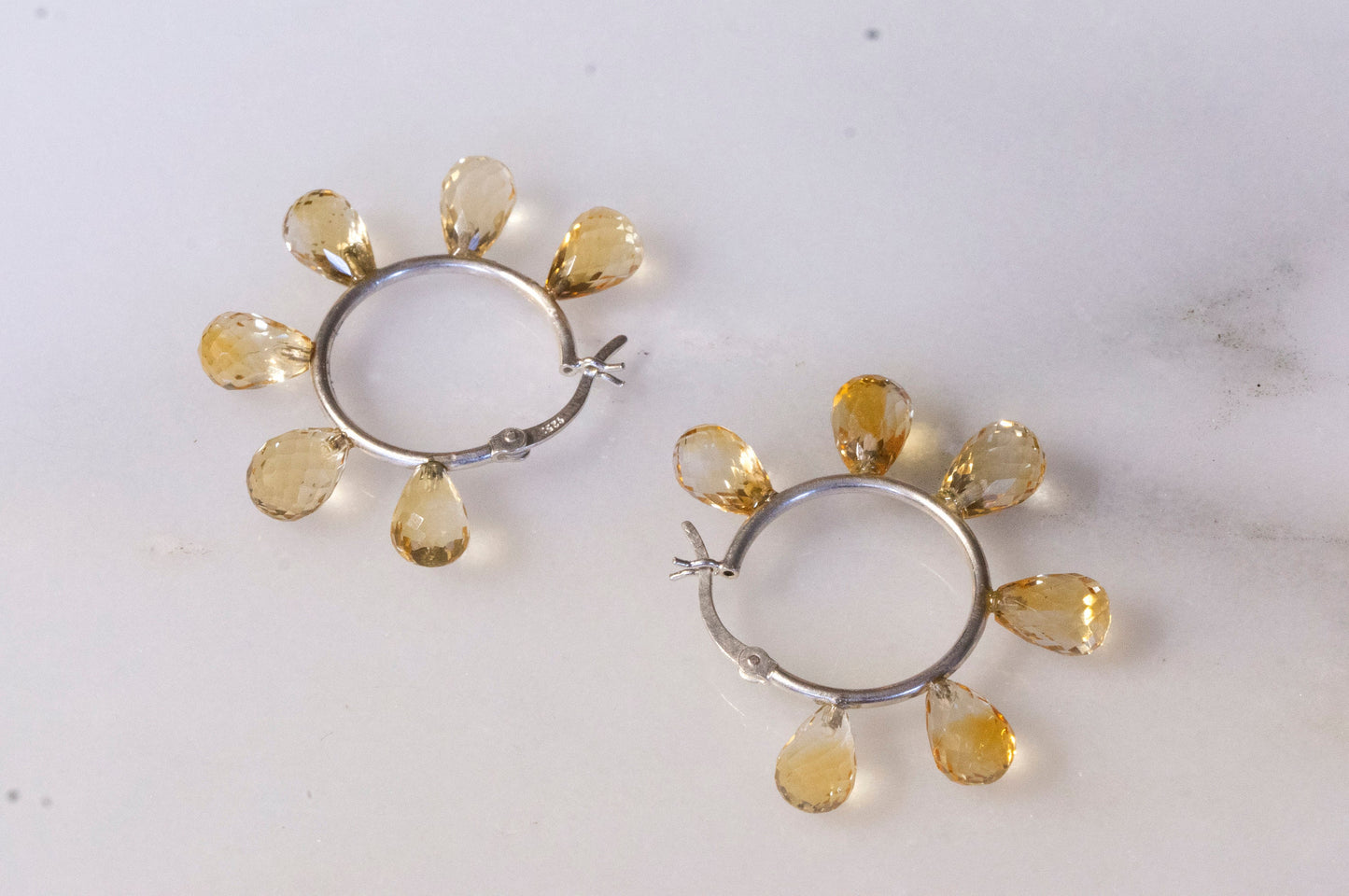 Citrine facet teardrop hoop earrings