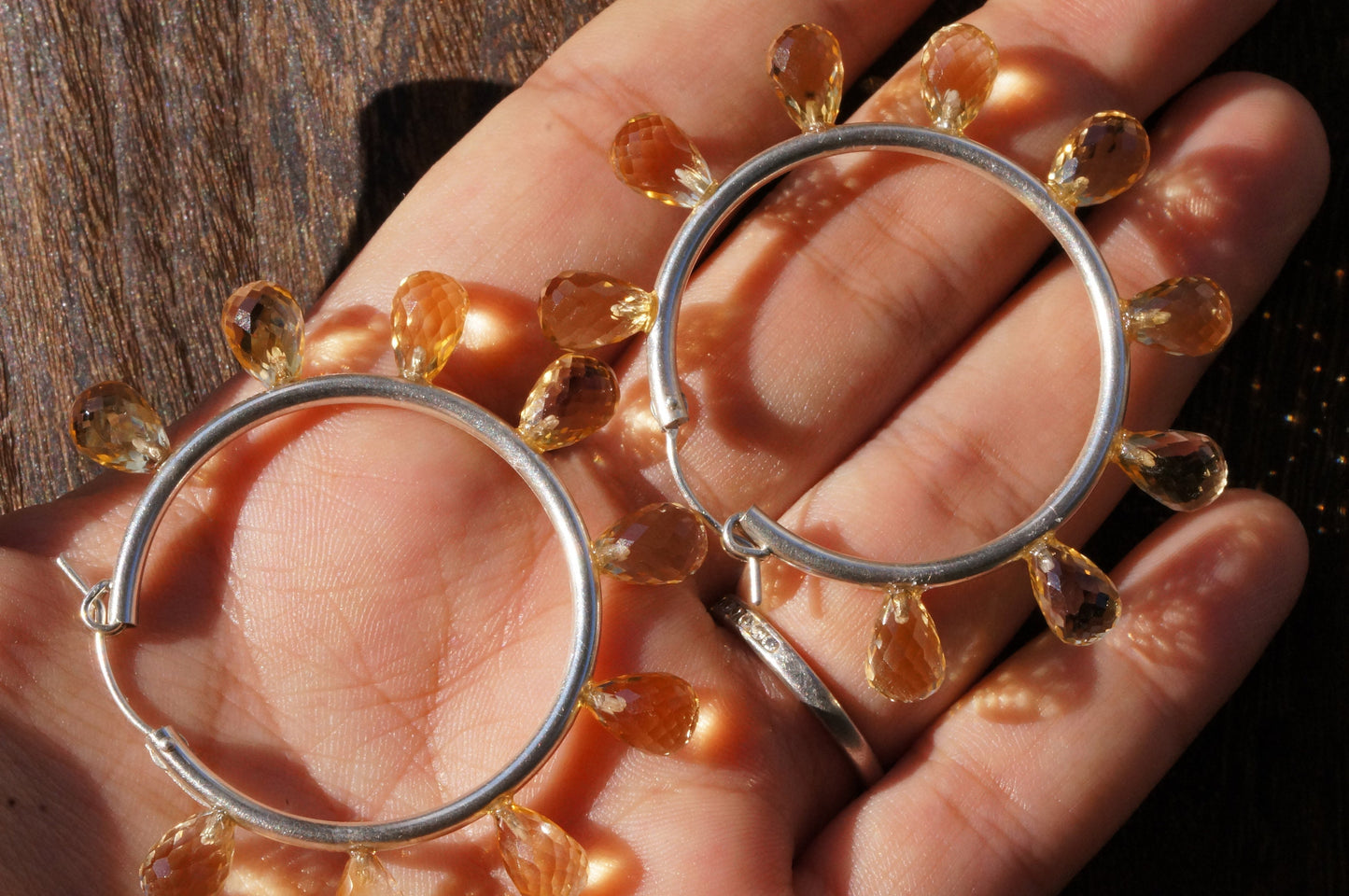 Large citrine facet teardrop hoop earrings