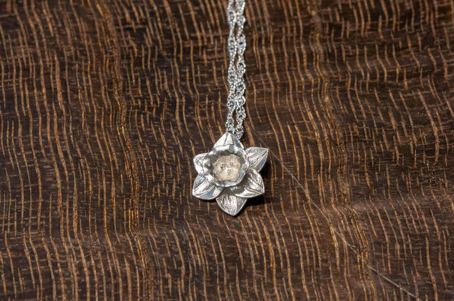 Daffodil silver necklace, silver narcissus pendant
