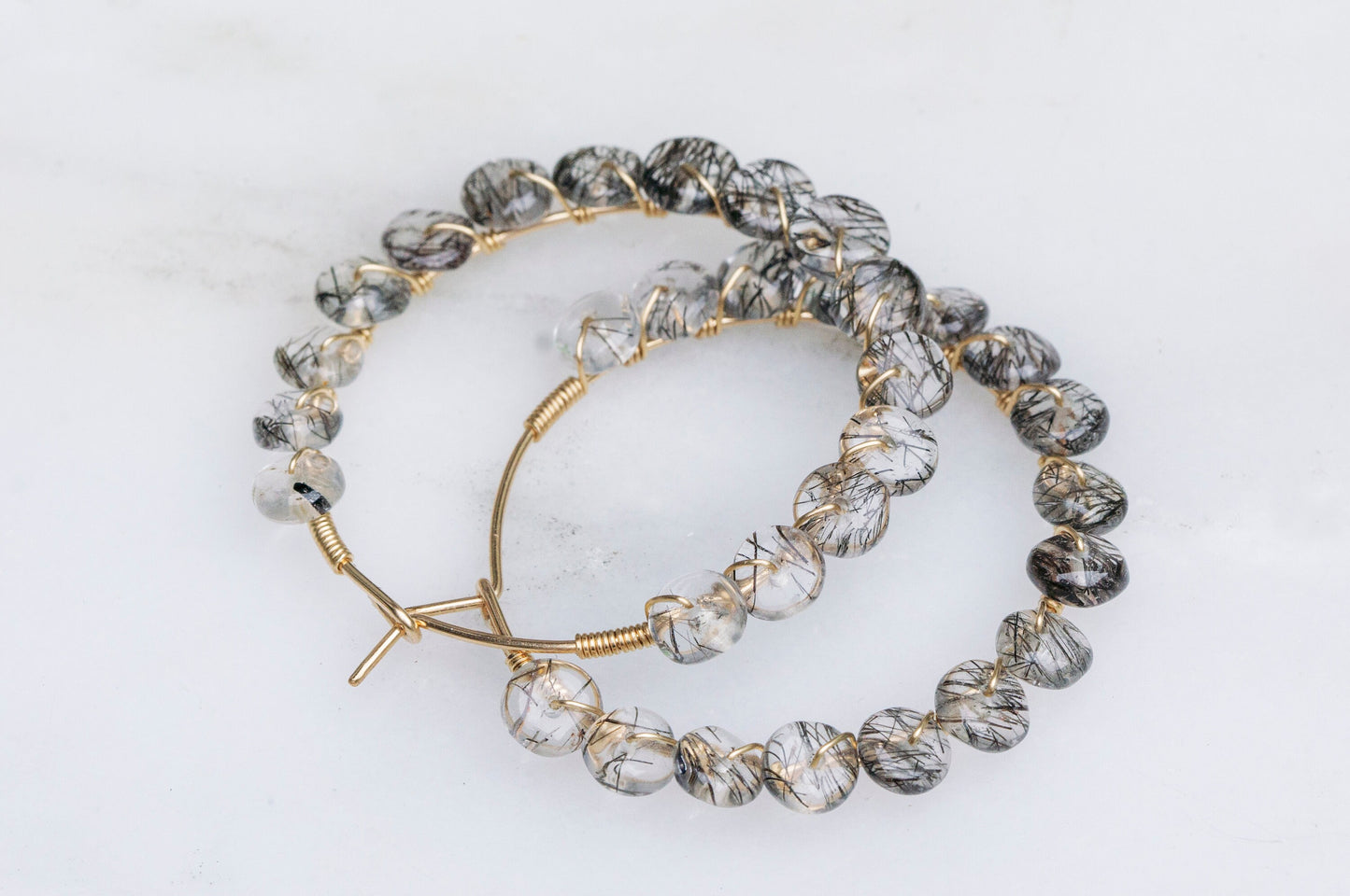Black rutile quartz hoop earrings