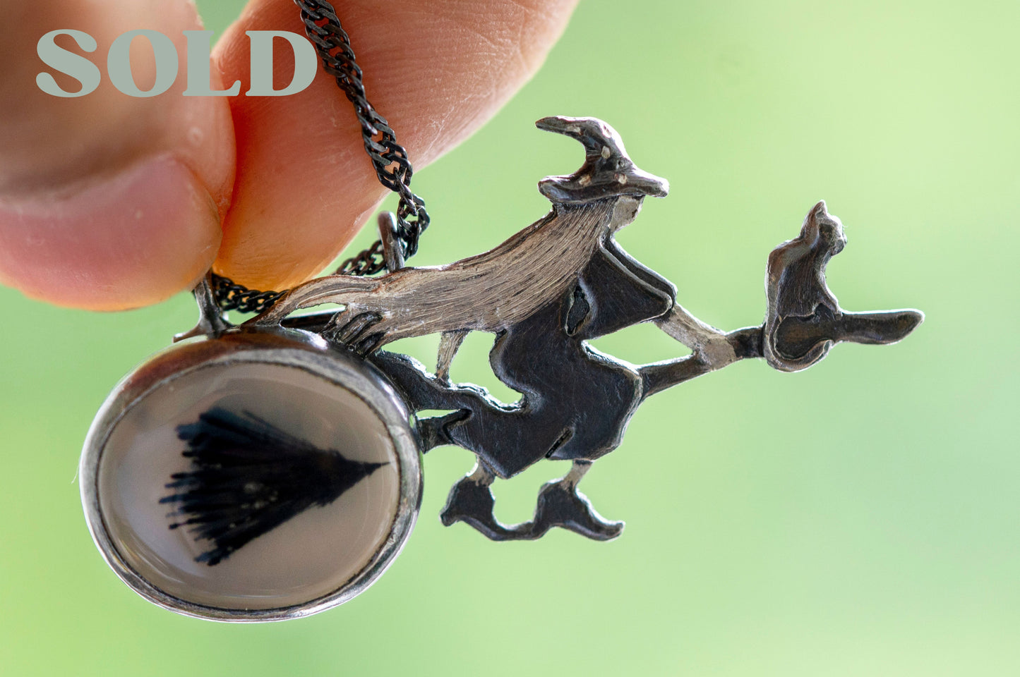 Cici the witch dendritic agate brooch and necklace, one of a kind