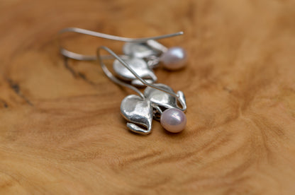 Bleeding heart silver dangle earrings