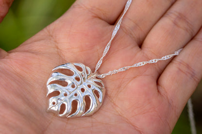 Monstera sterling silver necklace