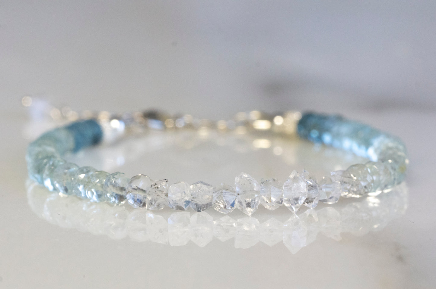 Ombre aquamarine and Herkimer diamond bracelet