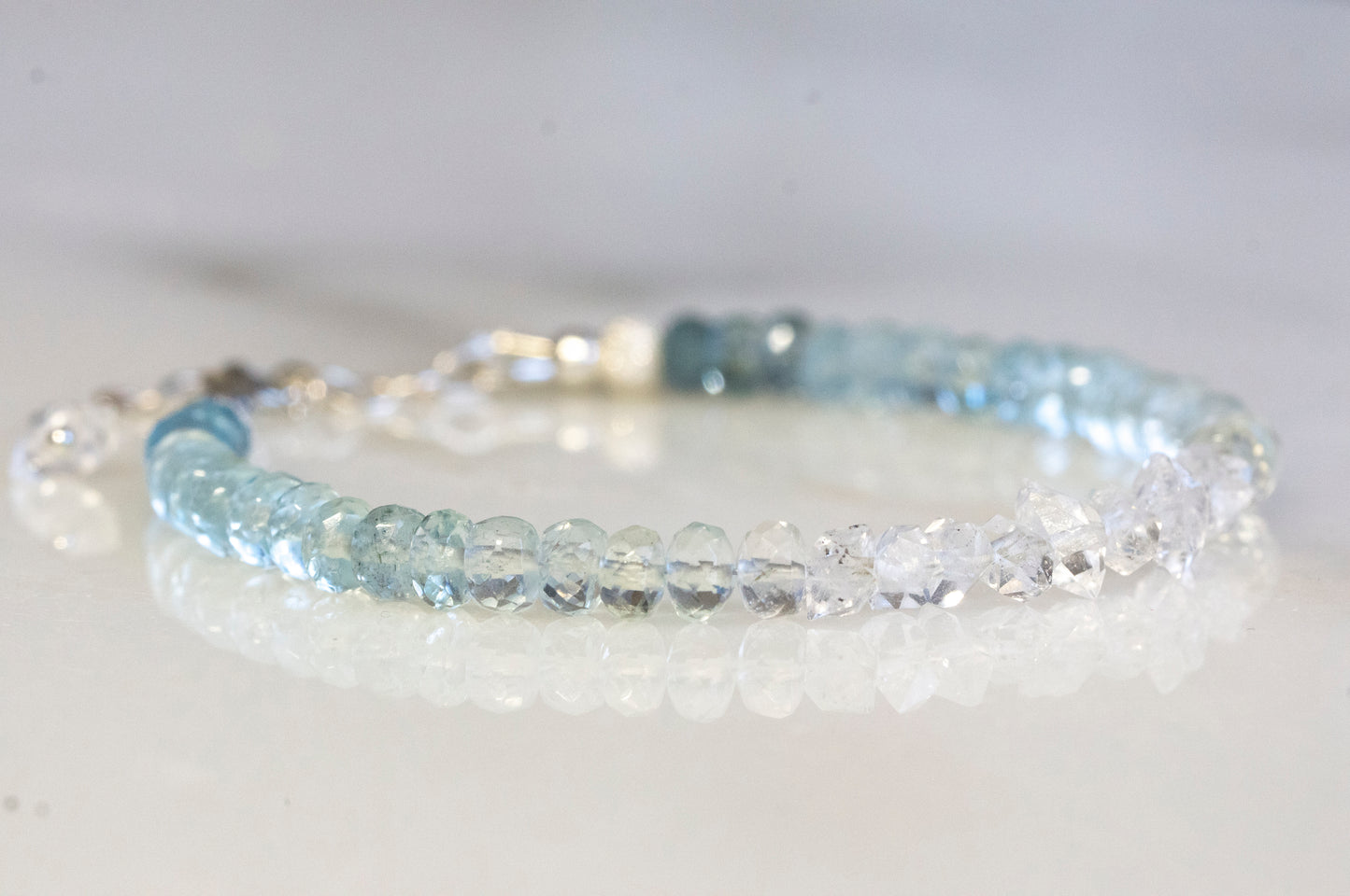 Ombre aquamarine and Herkimer diamond bracelet