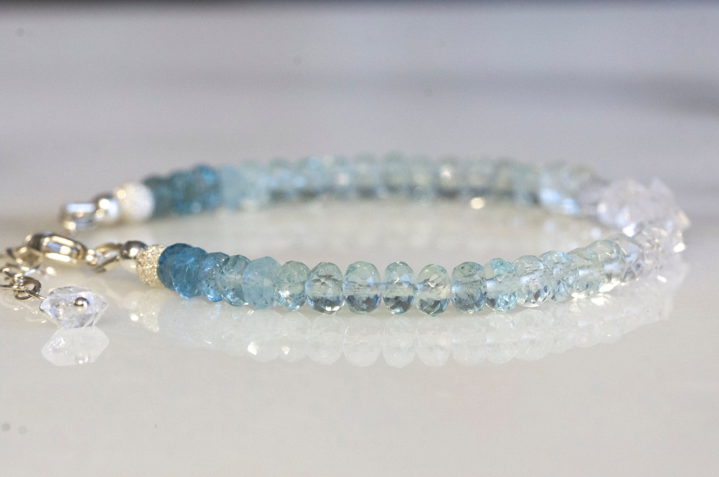 Ombre aquamarine and Herkimer diamond bracelet