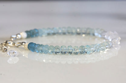 Ombre aquamarine and Herkimer diamond bracelet