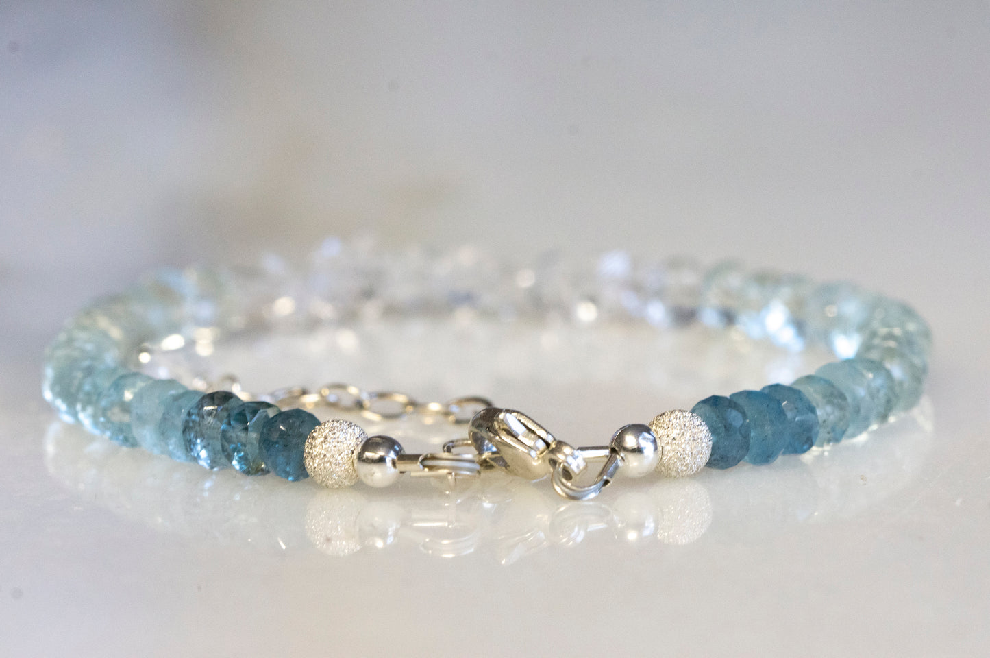Ombre aquamarine and Herkimer diamond bracelet