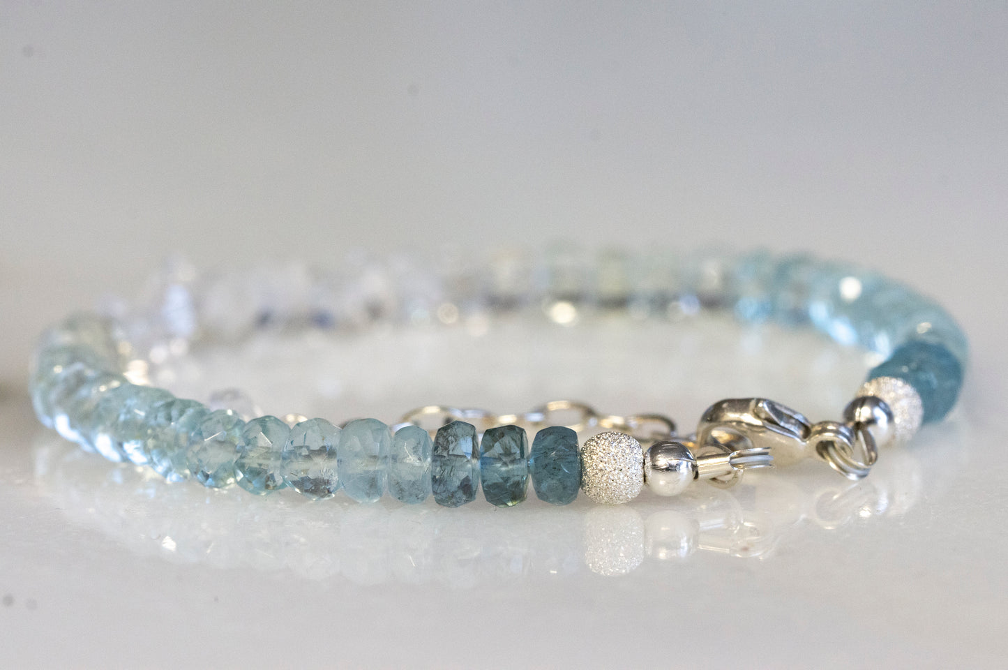 Ombre aquamarine and Herkimer diamond bracelet