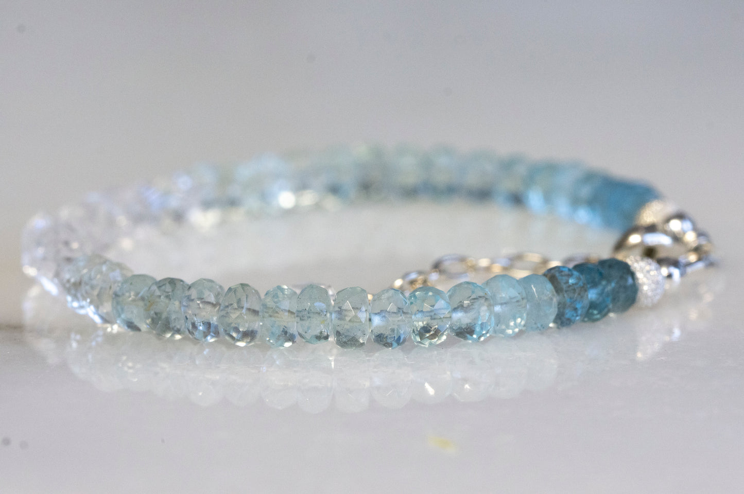 Ombre aquamarine and Herkimer diamond bracelet