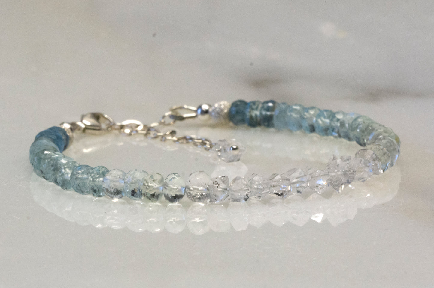 Ombre aquamarine and Herkimer diamond bracelet