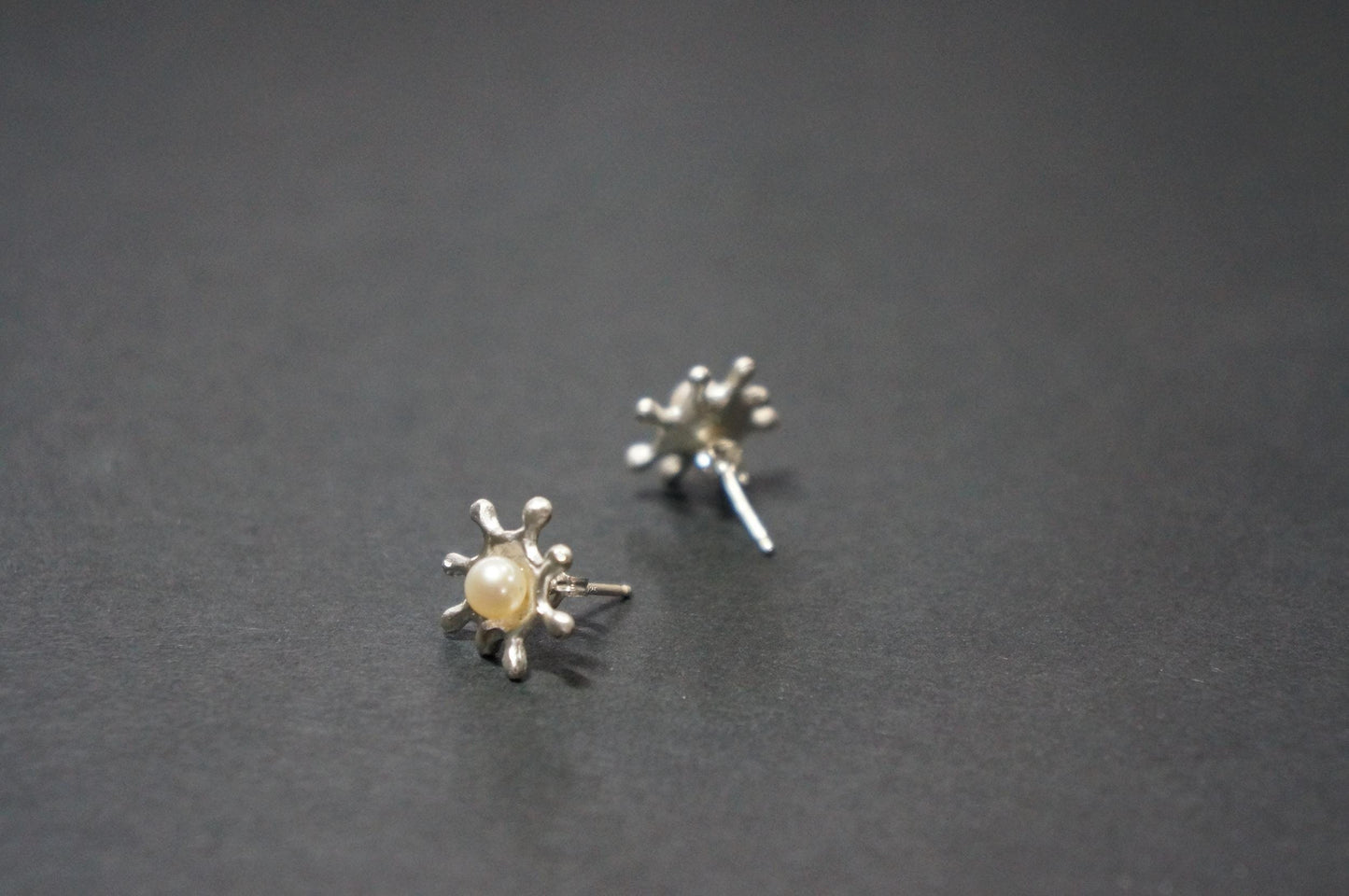 Water splash silver ear studs