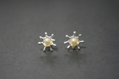 Water splash silver ear studs