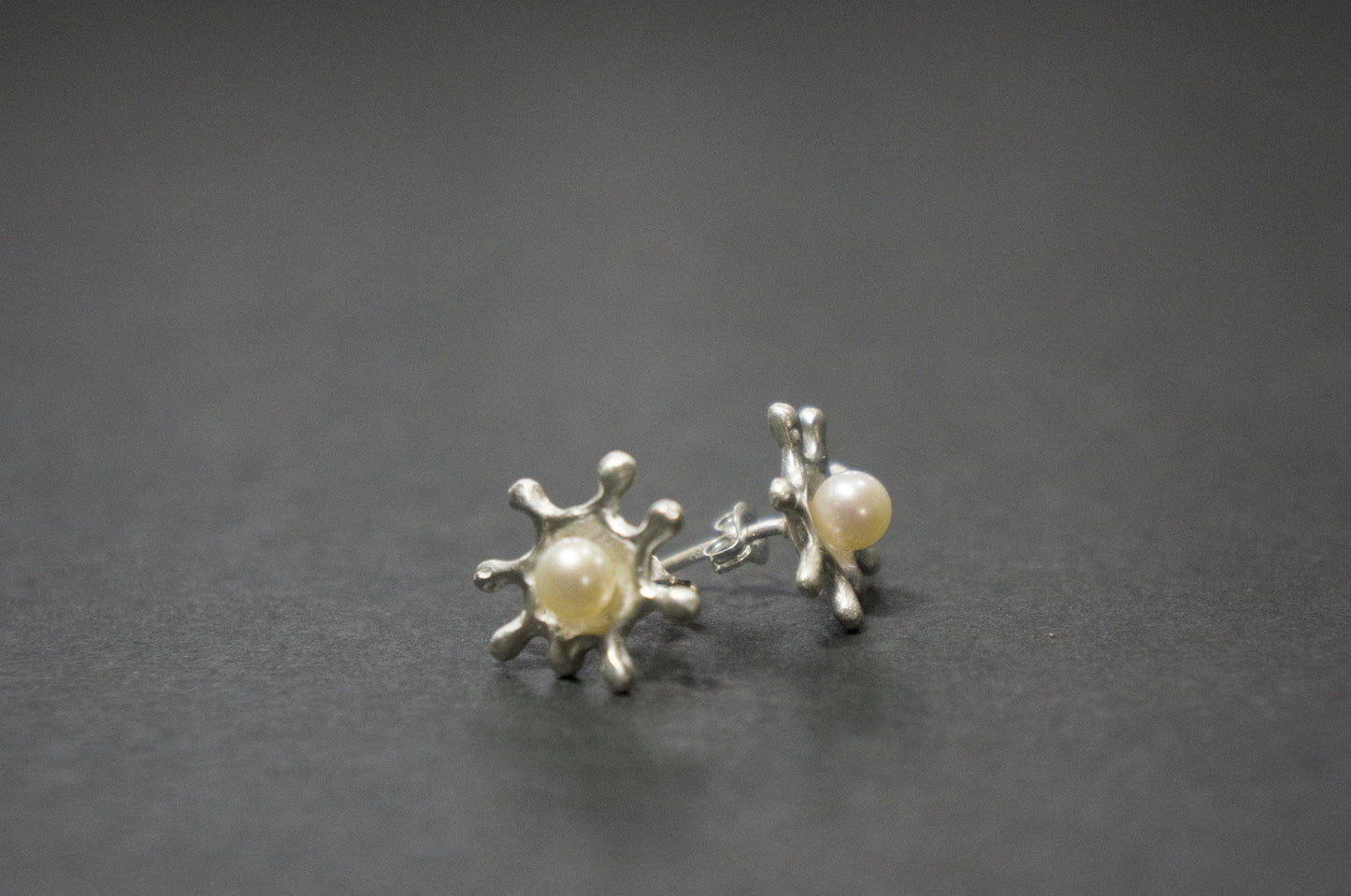 Water splash silver ear studs