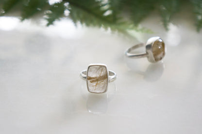 gold rutilated quartz twig ring