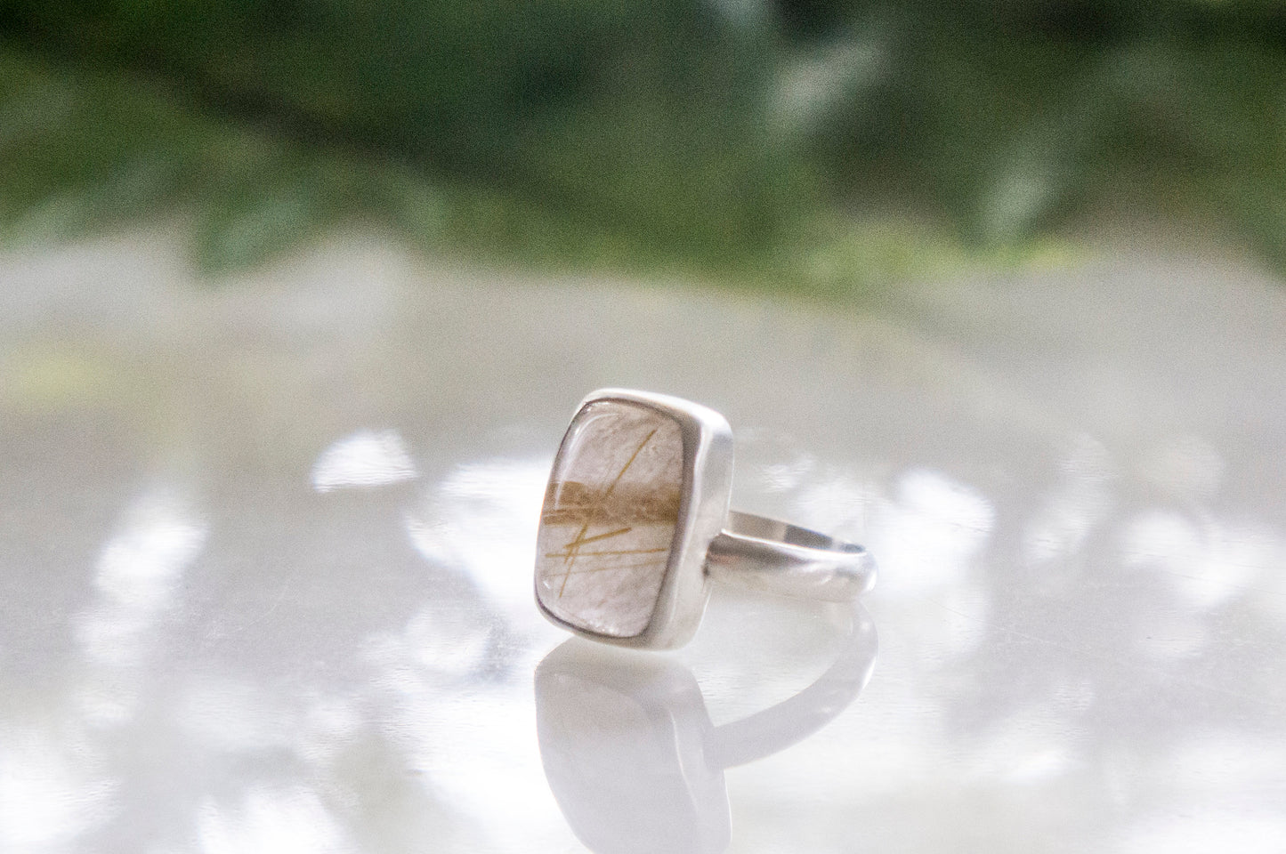 gold rutilated quartz twig ring