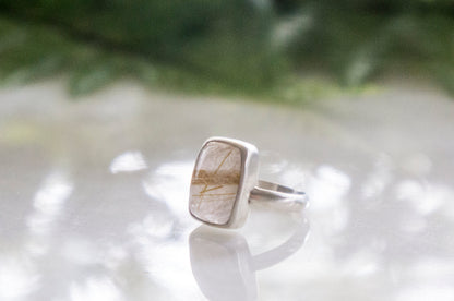 gold rutilated quartz twig ring