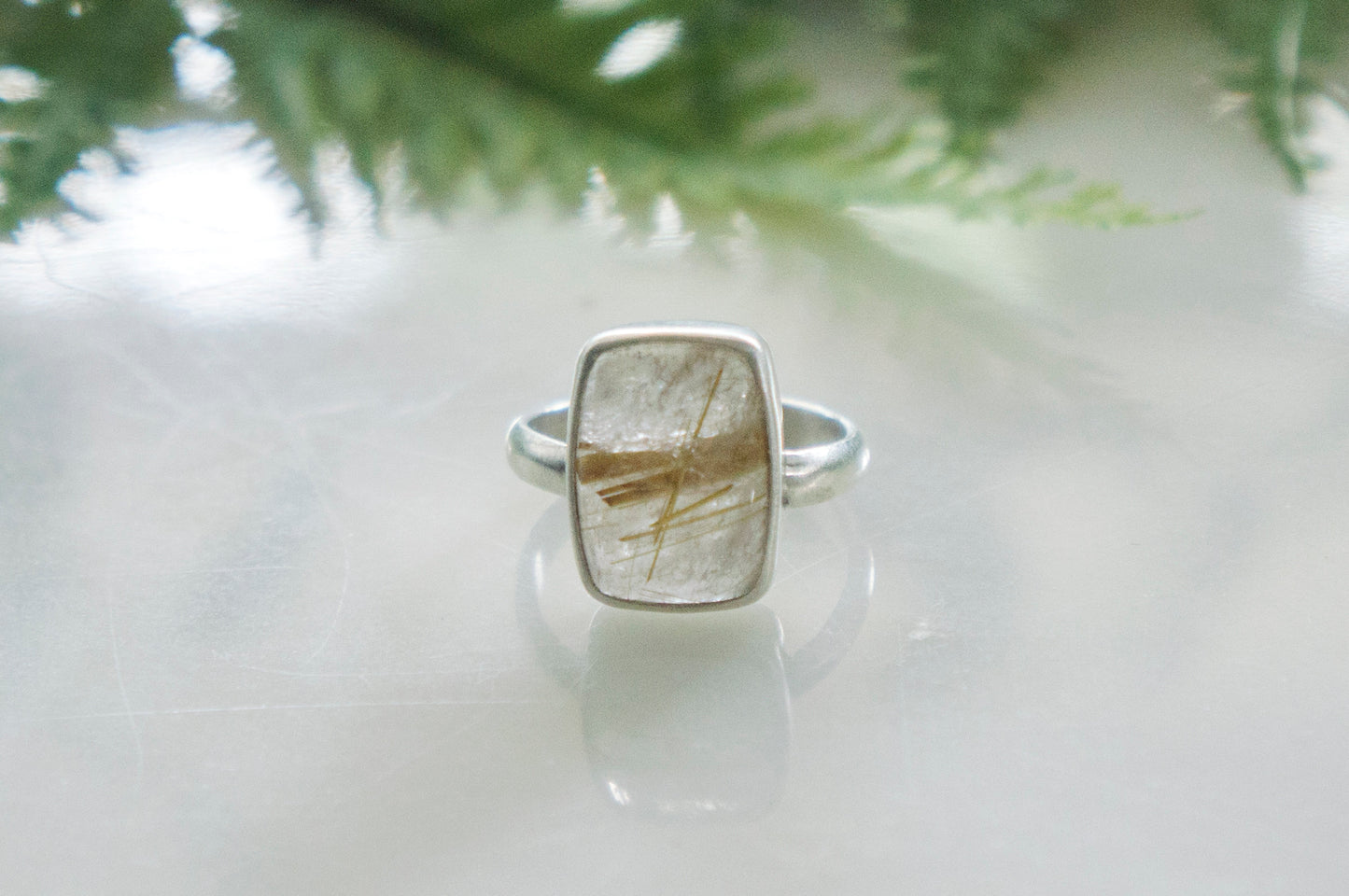gold rutilated quartz twig ring