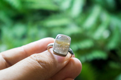 gold rutilated quartz twig ring