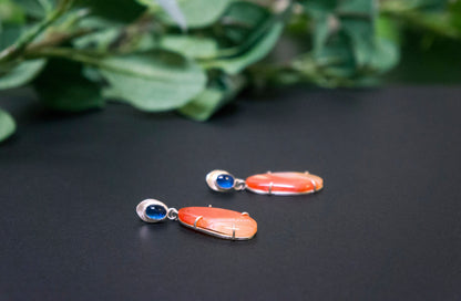 carnelian and blue kyanite drop earrings