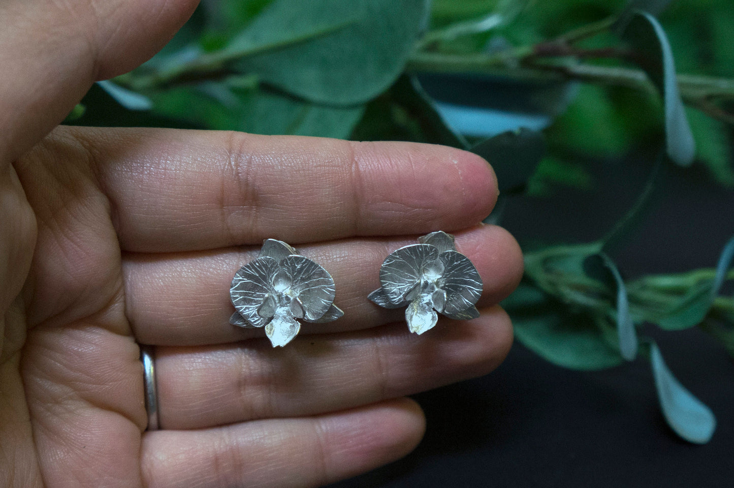 Orchid sterling silver ear studs
