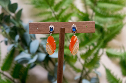 carnelian and blue kyanite drop earrings