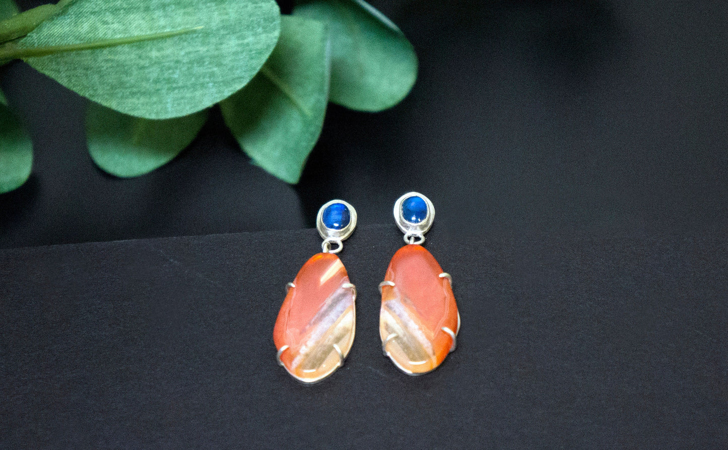 carnelian and blue kyanite drop earrings