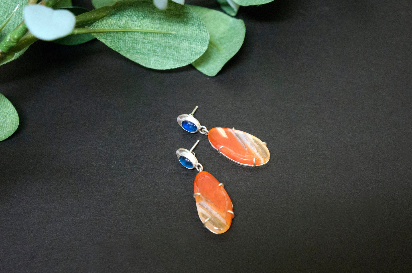 carnelian and blue kyanite drop earrings