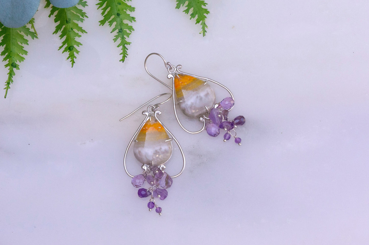 Bumblebee jasper bell flower dangle earrings