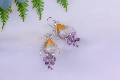 Bumblebee jasper bell flower dangle earrings