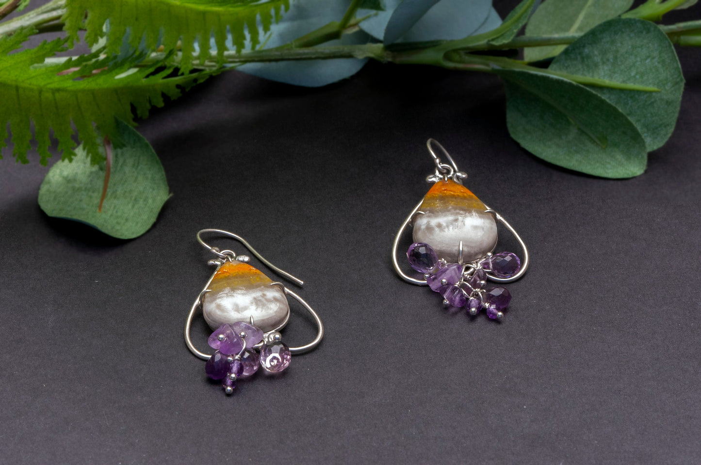 Bumblebee jasper bell flower dangle earrings