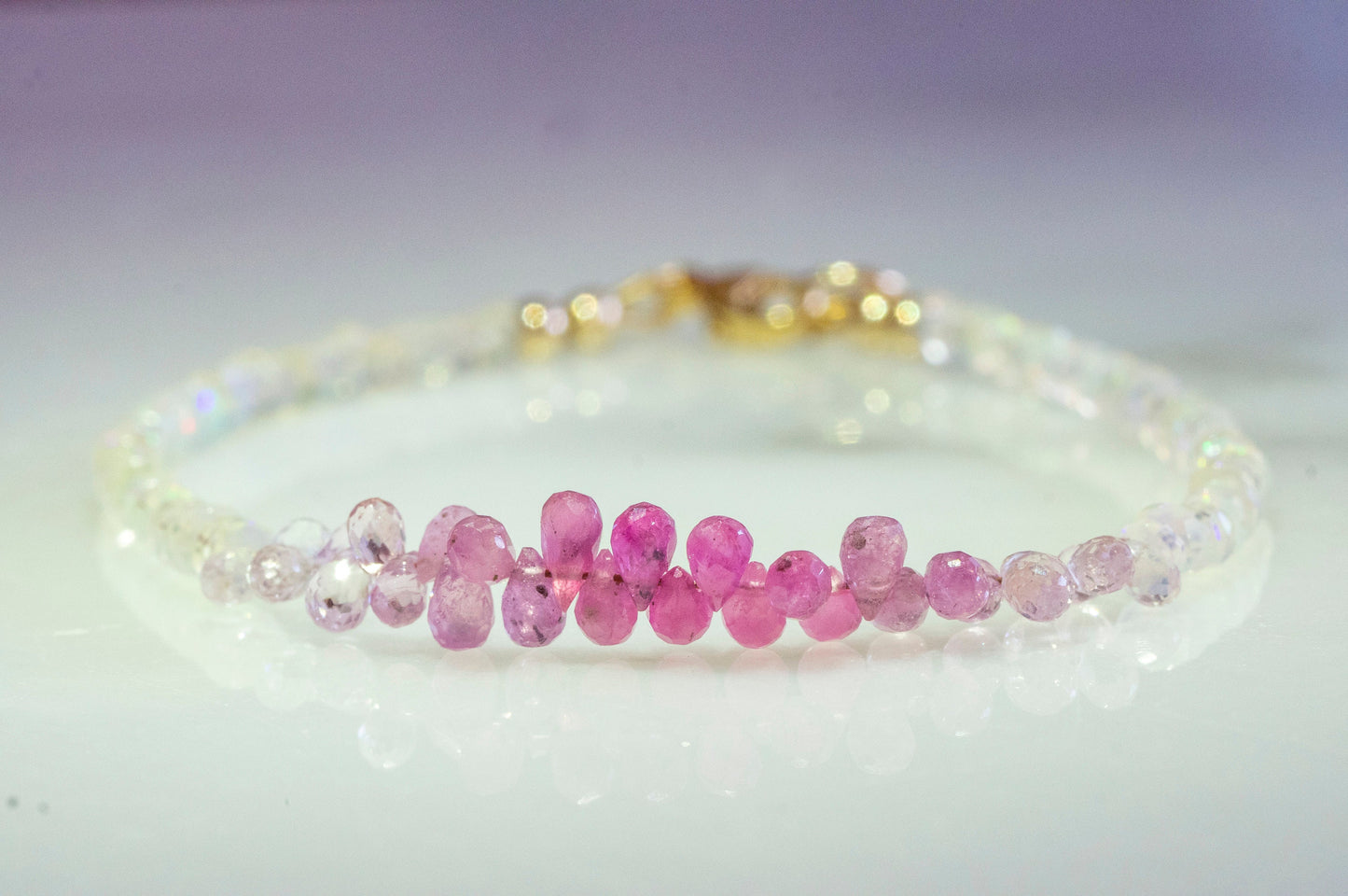 Pink ombre sapphire teardrop beads bracelet