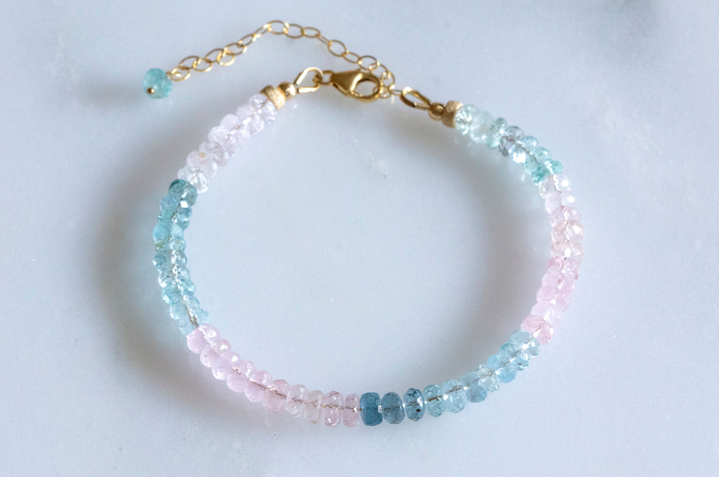 Aquamarine morganite gold bracelet