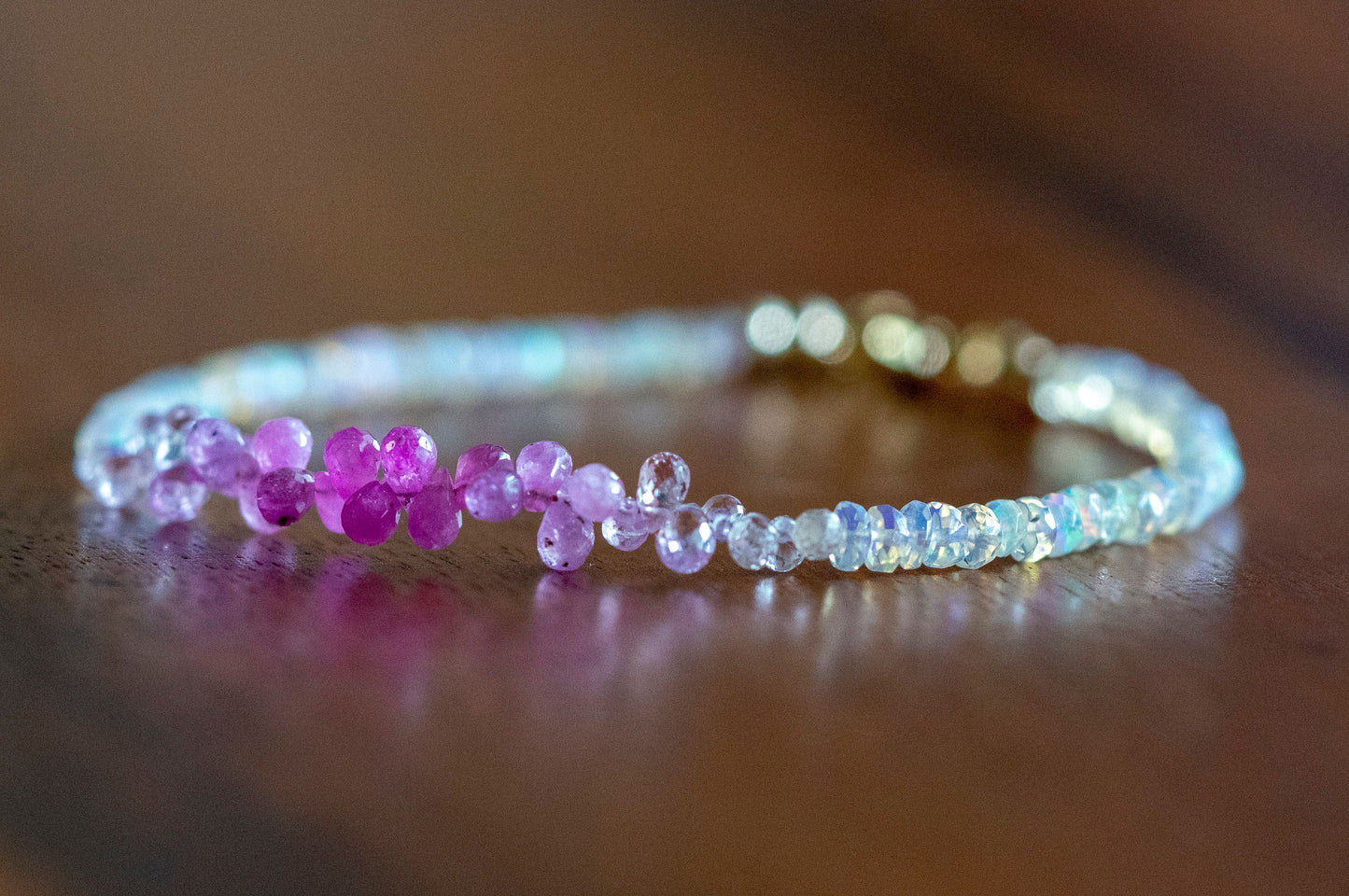 Pink ombre sapphire teardrop beads bracelet
