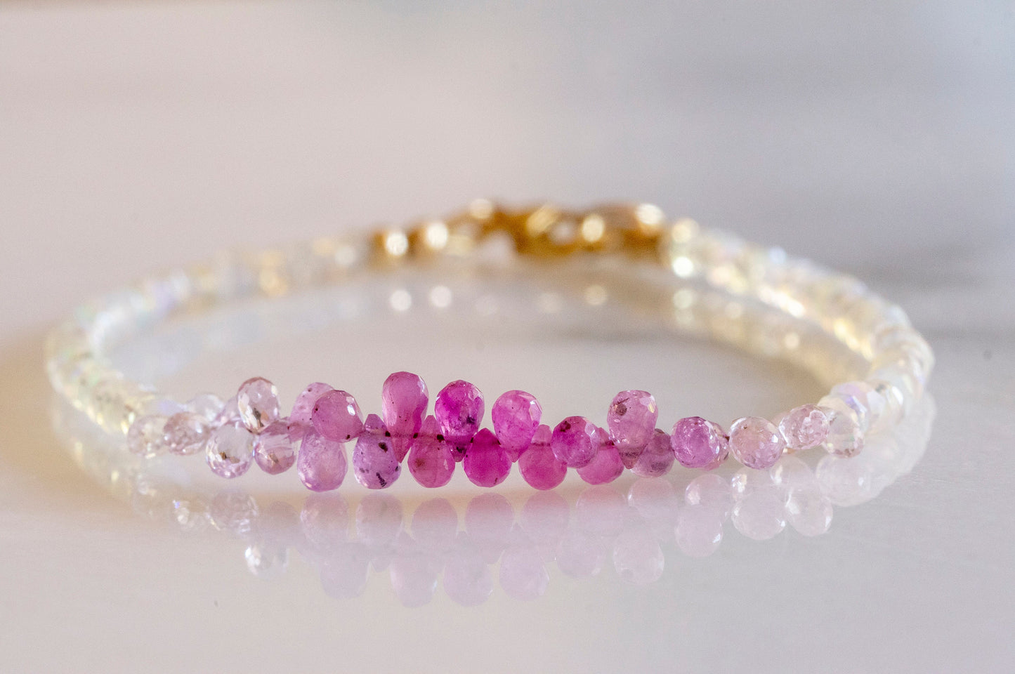 Pink ombre sapphire teardrop beads bracelet