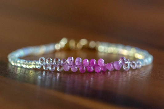 Pink ombre sapphire teardrop beads bracelet