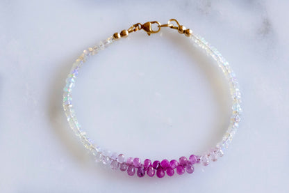 Pink ombre sapphire teardrop beads bracelet