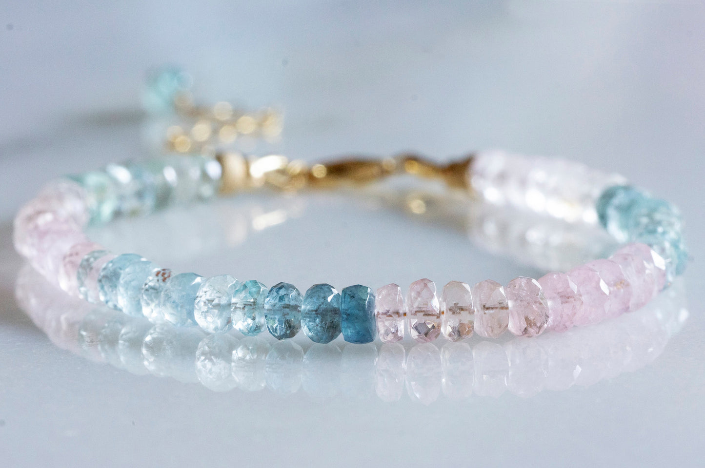 Aquamarine morganite gold bracelet