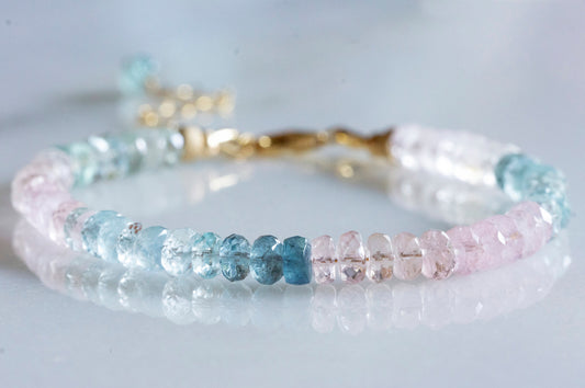 Aquamarine morganite gold bracelet